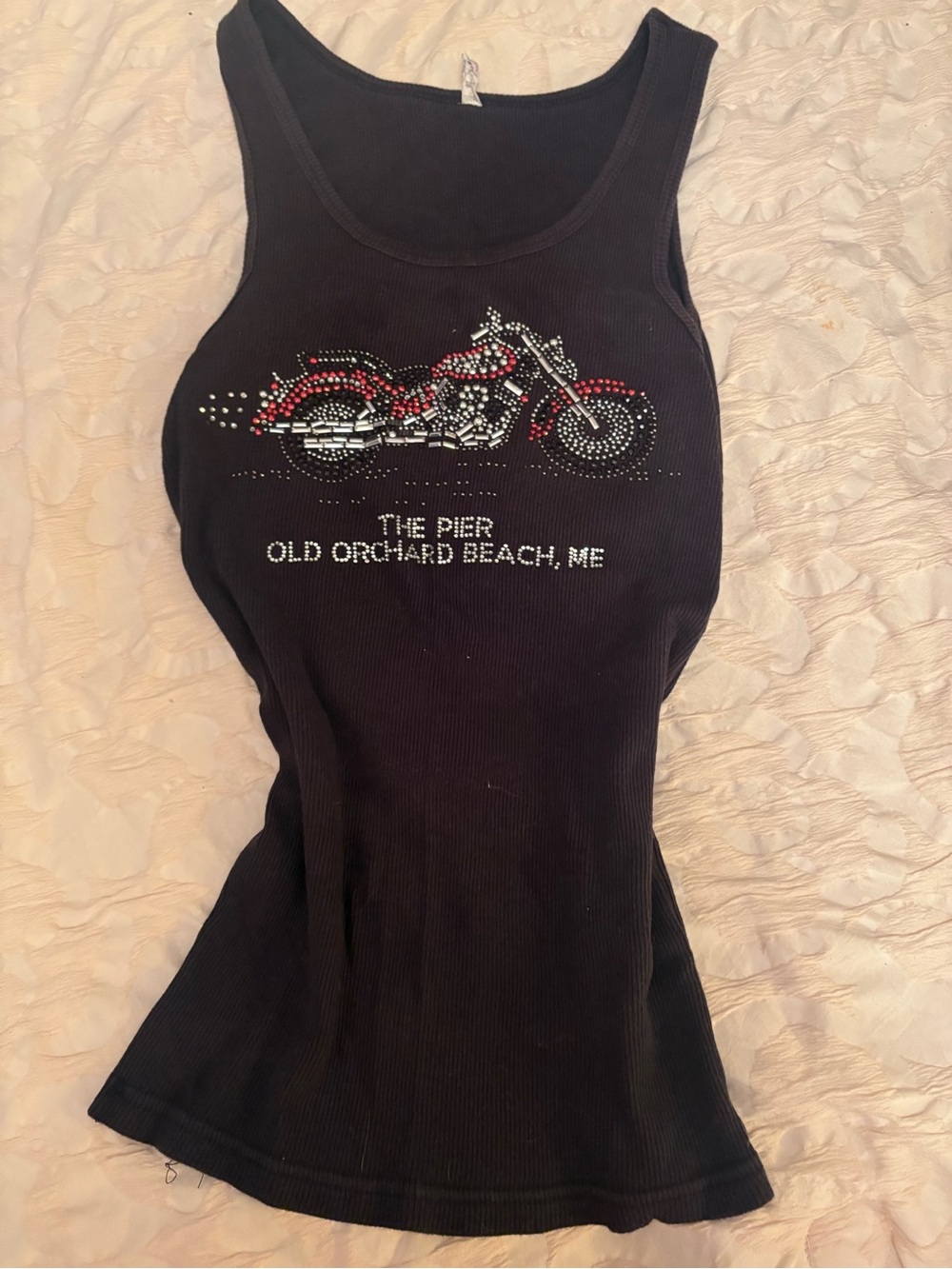 Arizona Jean Company Black Tank Top with Red & Silver Rhinestone Motorcycle